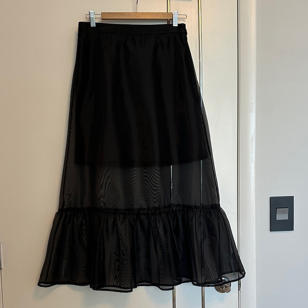 Black Sheer Tiered Midi Skirt - Women, Size 8, Anthropology
